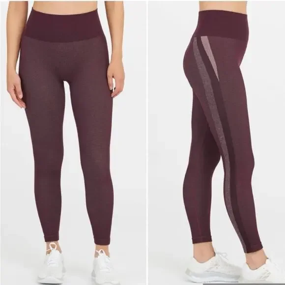 Spanx Jammy Plum maroon pink track stripe seamless leggings size Small NWT - Picture 2 of 15